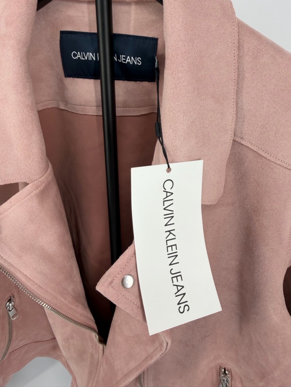 Calvin Klein Jeans Pink Faux Suede Moto Jacket Womens XL NWT Zip Front - Picture 6 of 12